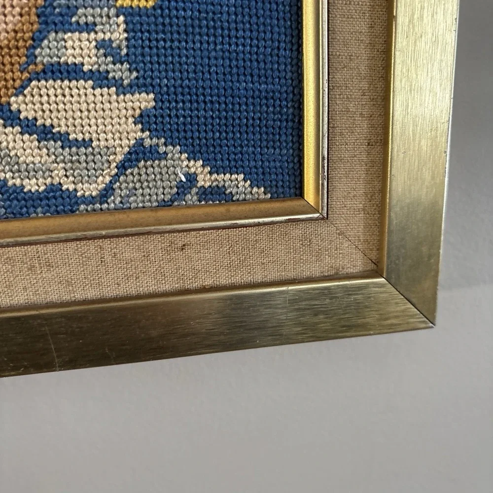 Mother and child Needlepoint Tapestry Framed Blonde Blue Eyes 18x23